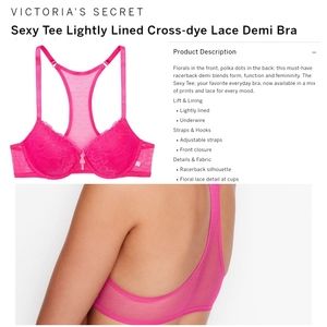 Victoria's secret sexy tee lighty lined cross-dye lace demi bra 34D PINK